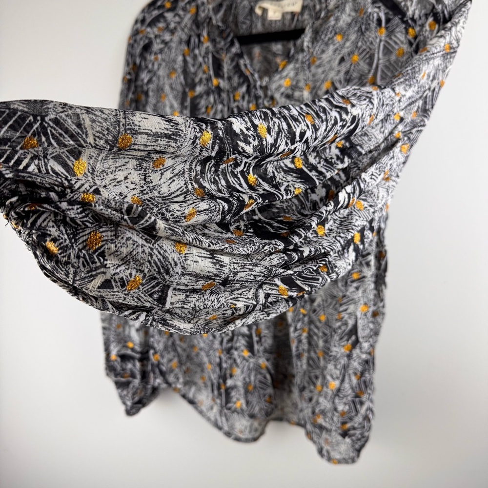 Love stitch long sleeve bohemian boho peasant blouse gold metallic print Sz S - Picture 12 of 15